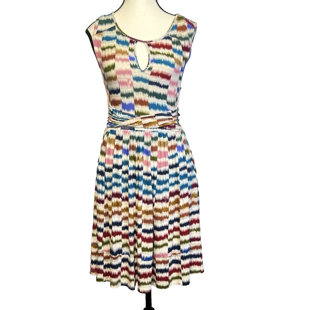 Anthropologie Maeve Sennebec striped Tunic Jersey Dress Size S‎ Pockets Rainbow